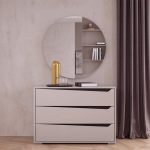 Camera da letto Frida con letto contenitore con inserto a specchio e armadio 6 ante battenti con specchi sagomati cashmere