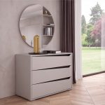 Camera da letto Frida con letto contenitore con inserto a specchio e armadio 6 ante battenti con specchi sagomati cashmere
