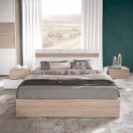 Camera da letto Ludovica con letto contenitore e armadio scorrevole 2 ante con frontale bicolore in noce chiaro e spatolato