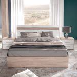 Camera da letto Nike con letto contenitore e armadio 6 ante battenti con specchi in noce chiaro e spatolato