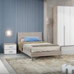 Cameretta Albus con letto in legno 120 cm. e armadio 4 ante battenti e scrivania in olmo perla e larice bianco