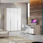Cameretta Albus con letto in legno 120 cm. e armadio 4 ante battenti e scrivania in olmo perla e larice bianco