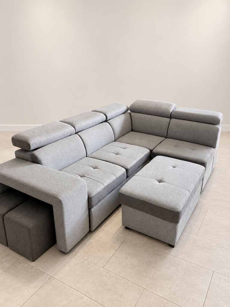 Divano Letto Angolare Con Pouf Laterali Usato 1096
