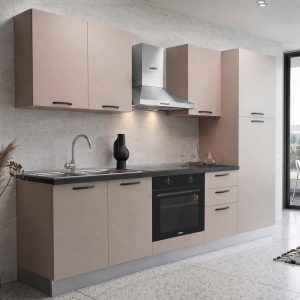 Cucina Asti 255 cm reversibile in cashmere con elettrodomestici inclusi e piano cottura a induzione Industrie Valentini
