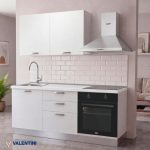 Cucina Astinew 180 cm reversibile in bianco poro chiuso con elettrodomestici e piano a induzione Industrie Valentini