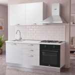 Cucina Astinew 180 cm reversibile in bianco poro chiuso con elettrodomestici inclusi Industrie Valentini