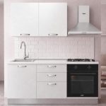 Cucina Astinew 180 cm reversibile in bianco poro chiuso con elettrodomestici inclusi Industrie Valentini