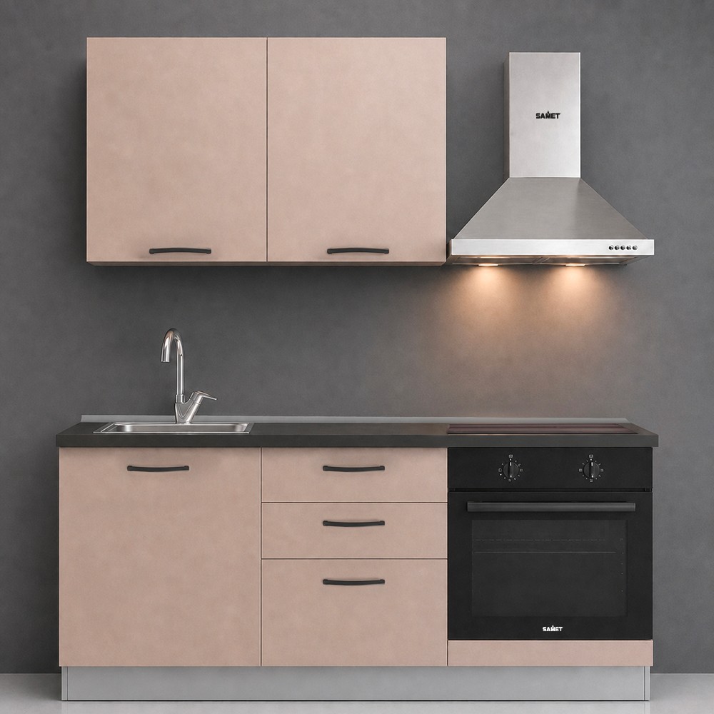 Cucina Astinew 180 cm reversibile in cashmere con elettrodomestici inclusi e piano cottura a induzione Industrie Valentini