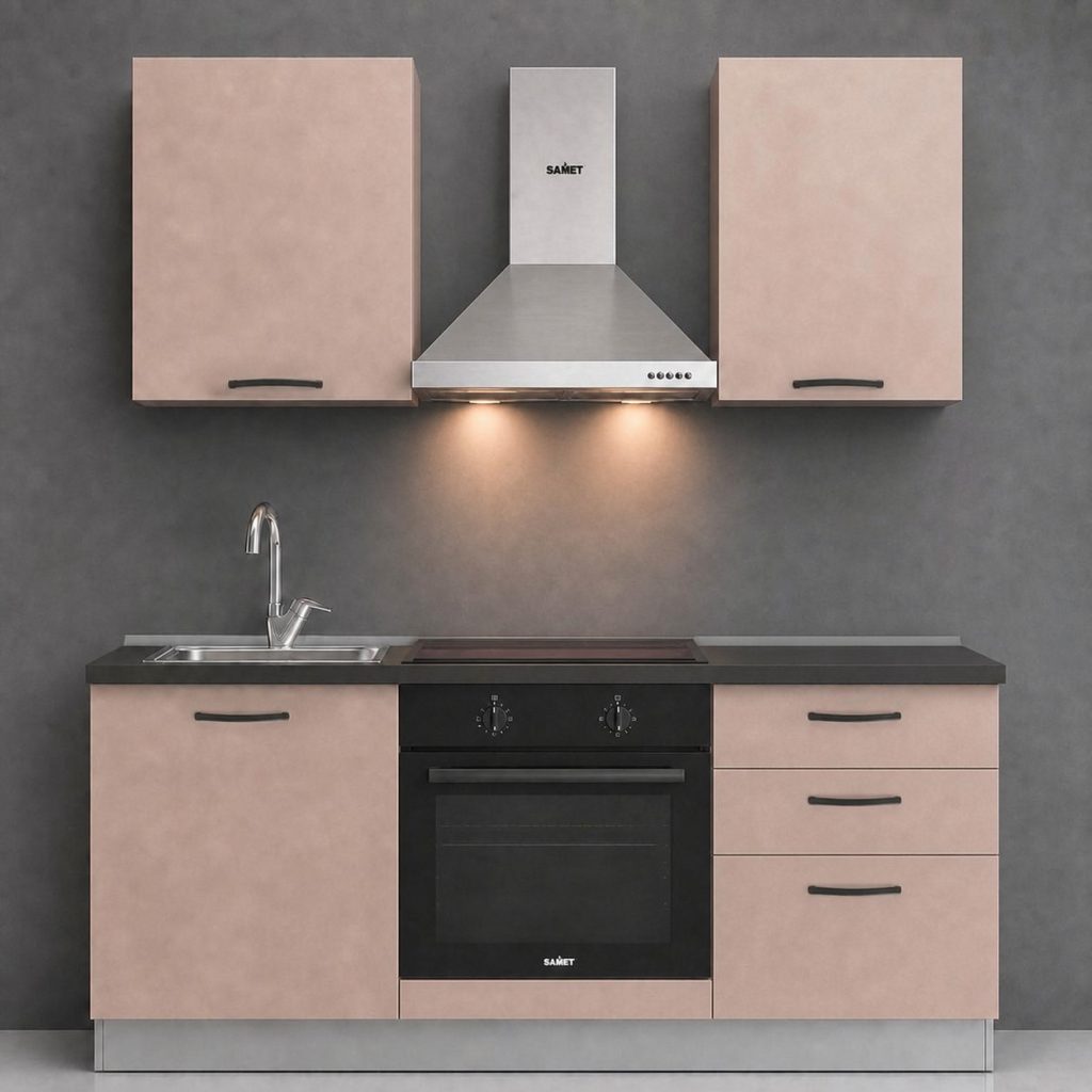 Cucina Astinew 180 cm reversibile in cashmere con elettrodomestici inclusi e piano cottura a induzione Industrie Valentini