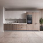 Cucina Meraviglia XL reversibile L 375 cm. con basi e colonne olmo e pensili alti bianco frassinato elettrodomestici inclusi