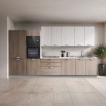 Cucina Meraviglia XL reversibile L 375 cm. con basi e colonne olmo e pensili alti bianco frassinato elettrodomestici inclusi