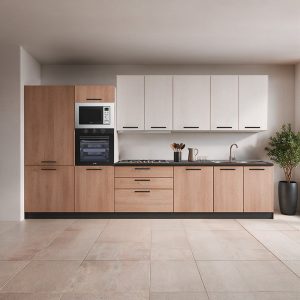 Cucina Meraviglia XL reversibile basi e colonne rovere gessato naturale e pensili rovere gessato bianco elettrodomestici inclusi