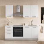 Cucina Taurusnew 195 cm reversibile in bianco poro chiuso con elettrodomestici e piano a induzione Industrie Valentini