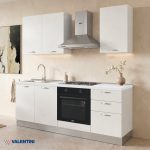 Cucina Taurusnew 195 cm reversibile in bianco poro chiuso con elettrodomestici inclusi Industrie Valentini