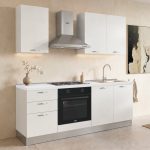 Cucina Taurusnew 195 cm reversibile in bianco poro chiuso con elettrodomestici inclusi Industrie Valentini