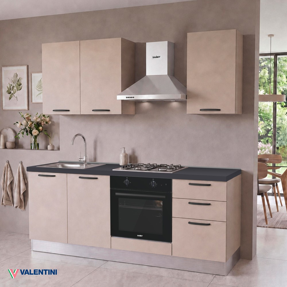 Cucina Taurusnew 195 cm reversibile in cashmere con elettrodomestici inclusi Industrie Valentini