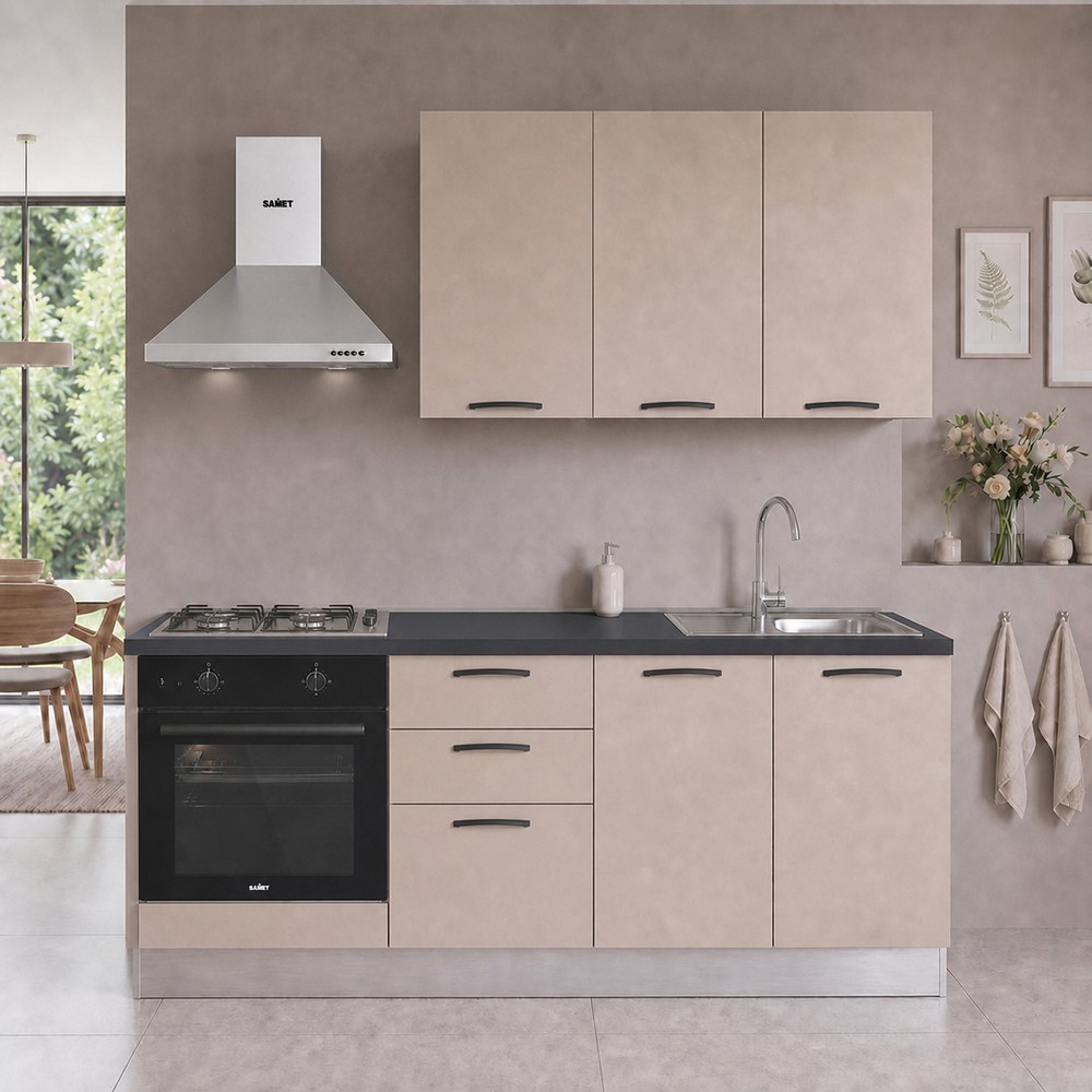 Cucina Taurusnew 195 cm reversibile in cashmere con elettrodomestici inclusi Industrie Valentini