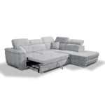 Divano angolare Carovigno con letto roller penisola destra pouff contenitore in tessuto teddy Arizona 101 grigio