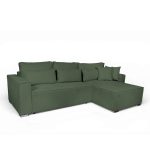 Divano angolare Emily con funzione letto con contenitore e penisola reversibile cuscini decorativi in Aragon 39 verde oliva