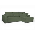 Divano angolare Emily con funzione letto con contenitore e penisola reversibile cuscini decorativi in Aragon 39 verde oliva