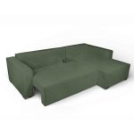 Divano angolare Emily con funzione letto con contenitore e penisola reversibile cuscini decorativi in Aragon 39 verde oliva