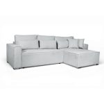 Divano angolare Emily con funzione letto con contenitore e penisola reversibile cuscini decorativi in Neve 80 grigio scuro