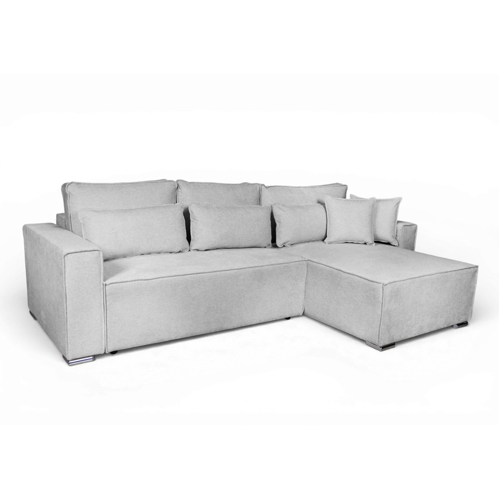 Divano angolare Emily con funzione letto easy open con contenitore e penisola reversibile cuscini decorativi in Aragon 80 grigio