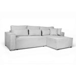 Divano angolare Emily con funzione letto easy open con contenitore e penisola reversibile cuscini decorativi in Aragon 80 grigio