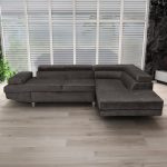Divano angolare Rio M con penisola contenitore destra e funzione letto estraibile in tessuto Giulia 9714 grigio scuro
