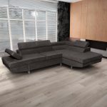 Divano angolare Rio M con penisola contenitore destra e funzione letto estraibile in tessuto Giulia 9714 grigio scuro