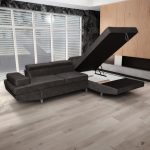 Divano angolare Rio M con penisola contenitore destra e funzione letto estraibile in tessuto Giulia 9714 grigio scuro