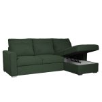 Divano con penisola Elba con letto estraibile e penisola contenitore reversibile in tessuto Neve 39 verde muschio