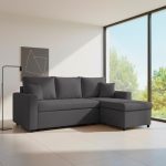 Divano con penisola contenitore reversibile Golf Standard e letto estraibile in tessuto Enjoy 24 grafite