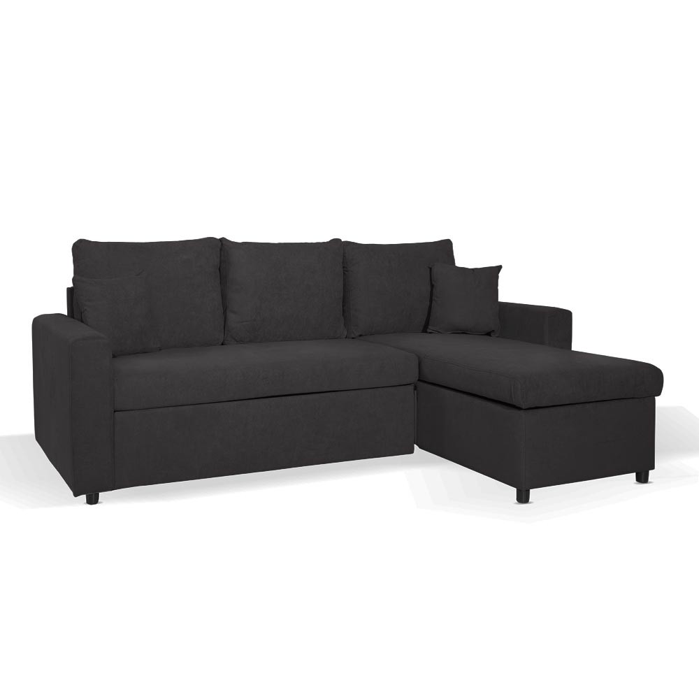 Divano con penisola contenitore reversibile Golf Standard e letto estraibile in tessuto Enjoy 24 grafite