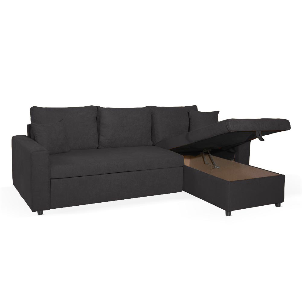 Divano con penisola contenitore reversibile Golf Standard e letto estraibile in tessuto Enjoy 24 grafite