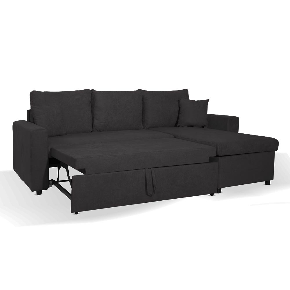 Divano con penisola contenitore reversibile Golf Standard e letto estraibile in tessuto Enjoy 24 grafite