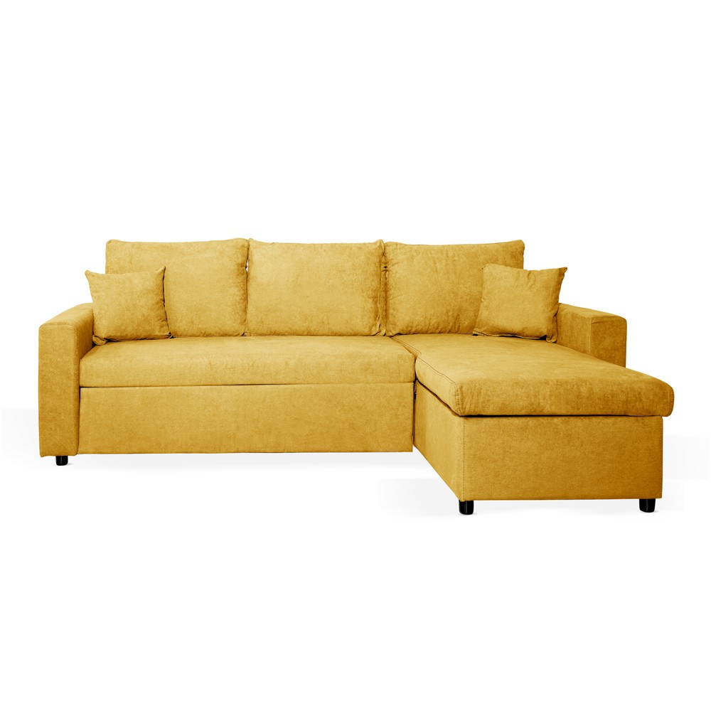 Divano con penisola contenitore reversibile Golf Standard e letto estraibile in tessuto Verità 53 senape