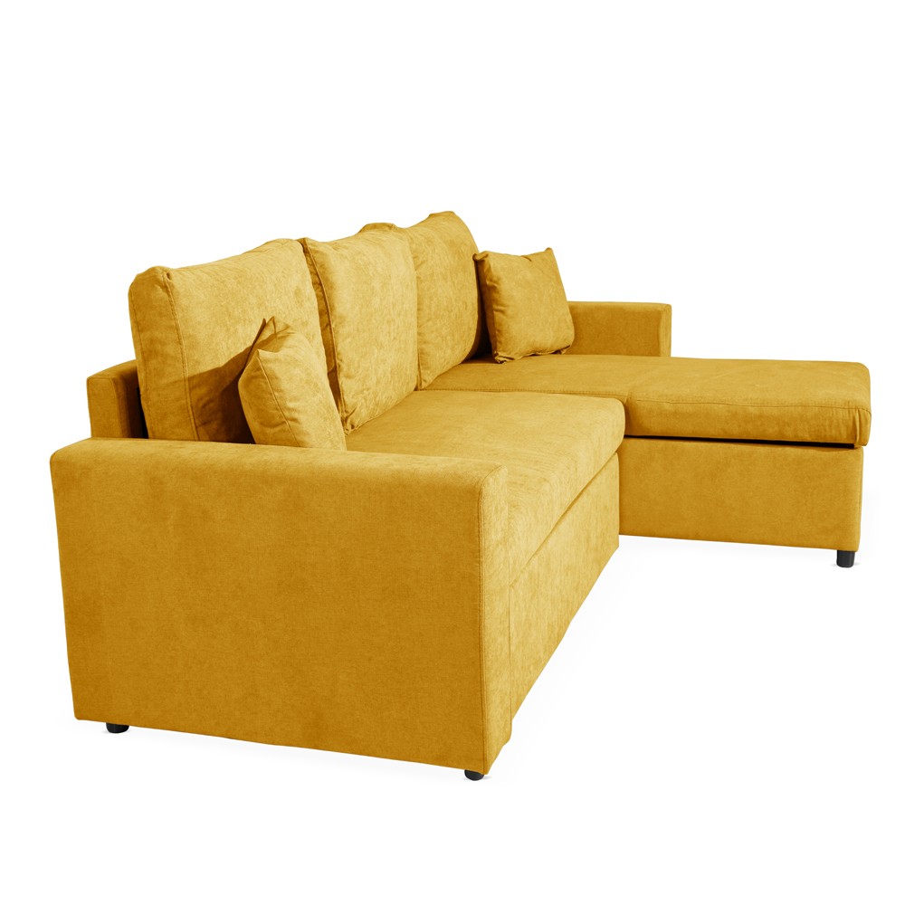 Divano con penisola contenitore reversibile Golf Standard e letto estraibile in tessuto Verità 53 senape