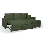Divano con penisola contenitore reversibile Golf e letto estraibile in tessuto Verita 34 verde muschio