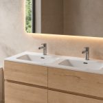 Lavabo consolle da appoggio LAV9140DS in ceramica 2 vasche 141x46 cm. bianco lucido