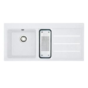 Lavello 1 vasca e mezza Franke TFF 651 Mythos Fusion da incasso 100x50.5 cm. con gocciolatoio destro bianco