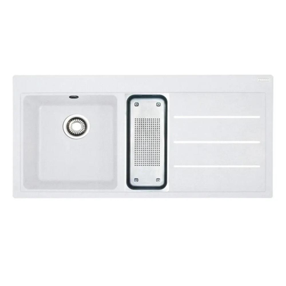 Lavello 1 vasca e mezza Franke TFF 651 Mythos Fusion da incasso 100x50.5 cm. con gocciolatoio destro bianco