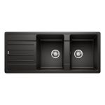 Lavello 2 vasche Blanco Legra 1526088 con gocciolatoio reversibile sopratop 116x50 cm. silgranit nero