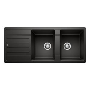 Lavello 2 vasche Blanco Legra 1526088 con gocciolatoio reversibile sopratop 116x50 cm. silgranit nero