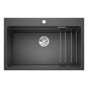 Lavello Blanco monovasca sintetico Etagon8 1525187 tappo a cestello InFino e coppia di barre in acciaio inox 78x51 cm. antracite