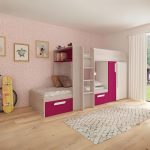 Letto a castello 1298 reversibile con armadio e 2 cassetti bianco consumato e fucsia