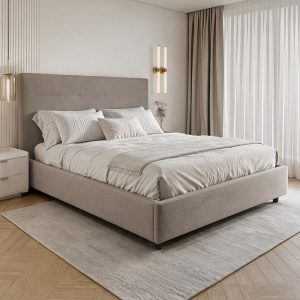 Letto alla francese Ascoli contenitore 140x190 cm. in tessuto Aragon 20 taupe