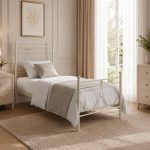 Letto in ferro singolo Melissa con decori floreali in bianco opaco