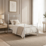 Letto in ferro singolo Melissa con decori floreali in bianco opaco