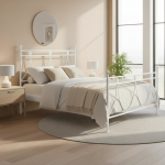 Letto in ferro una piazza e mezza Melissa con decori floreali in bianco opaco